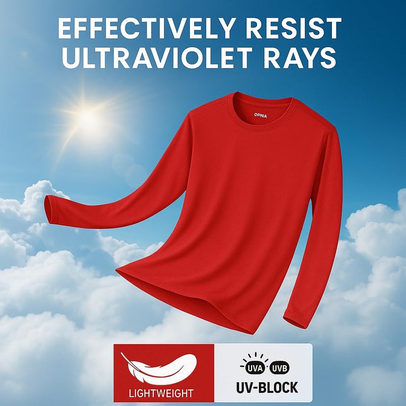 Opna Men's Long Sleeve Moisture Wicking Athletic Shirts RED-L - Image 3